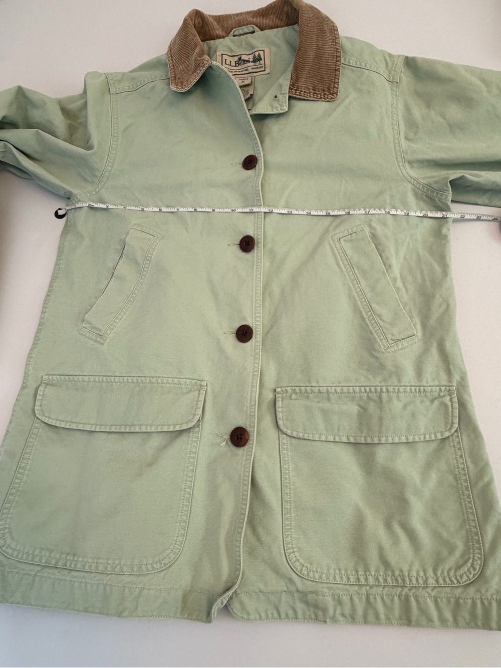 L.L. Bean Mint Green Cotton Utility Barn Jacket with Tan Corduroy Collar - Picture 12 of 12